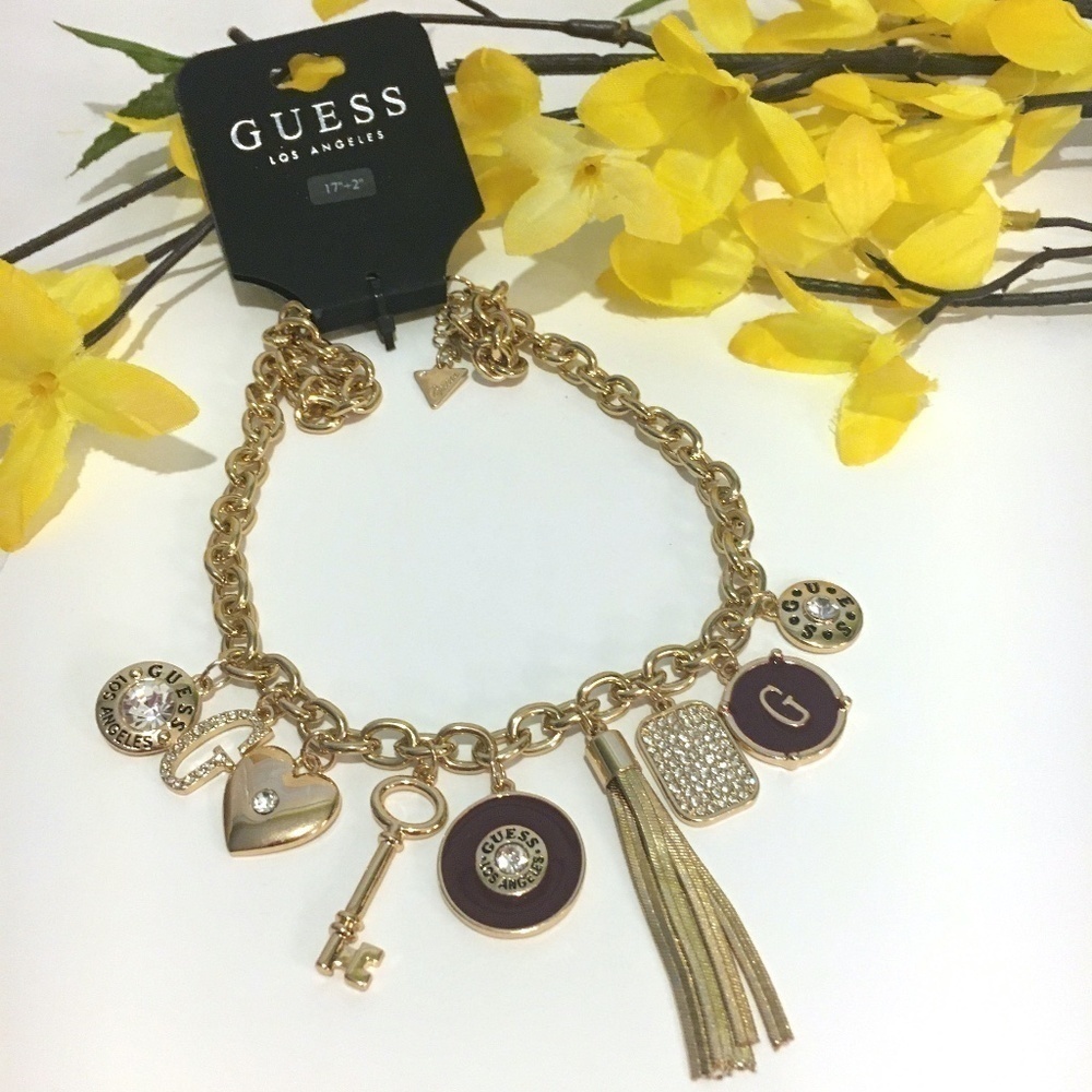 𝅺3/$29! GUESS Heart Key Tassel Charm Necklace